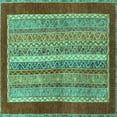 thumbnail image 1 of Ahgly Company Machine Washable Indoor Square Abstract Turquoise Blue Modern Area Rugs, 8' Square, 1 of 4