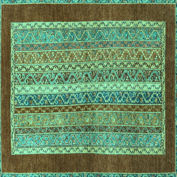 Ahgly Company Machine Washable Indoor Square Abstract Turquoise Blue Modern Area Rugs, 5' Square