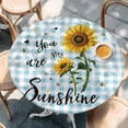 thumbnail image 2 of Sunflower Round Tablecloth, Fitted Table Cover with Elastic for 36"-44" Round Tables, Blue Plaid Farmhouse You Are My Sunshine Table Cloth Outdoor Indoor Dinning Party Waterproof Tablecloths, 2 of 7