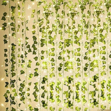 KASZOO 84Ft 12 Pack Artificial Ivy Garland Fake Plants,with 80 LED String Light for Decoration