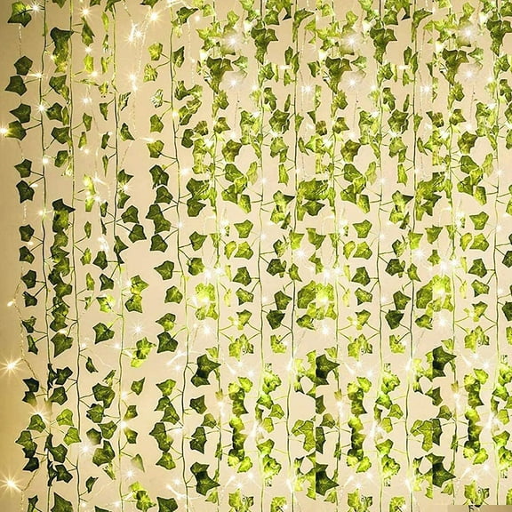 KASZOO 84Ft 12 Pack Artificial Ivy Garland Fake Plants,with 80 LED String Light for Decoration