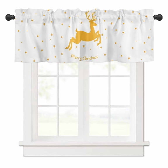 Yellow Reindeer Valances for Windows Merry Christmas Stars Winter Rod Pocket Curtain Valance Window Treatment Short Curtains for Kitchen Living Room, 42"x12"