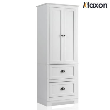 Ktaxon 62'' Large Tall Bathroom Cabinet  with 2 Drawers & 2 Doors, Wood Freestanding Kitchen Hutch Linen Storage Organizer Cabinet, White