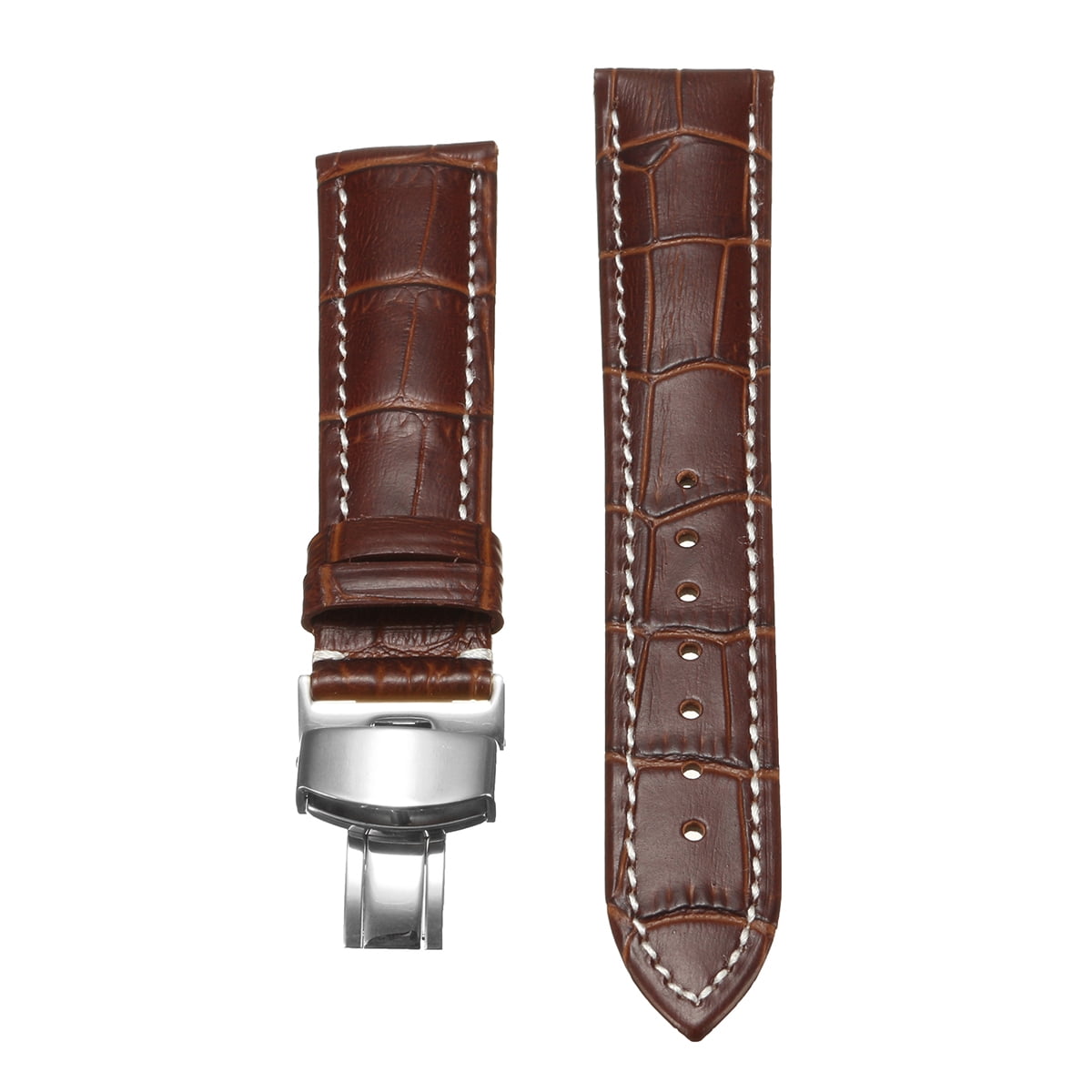 18/20/22mm Leather Watch Band Strap Stainless Deployant Style Clasp
