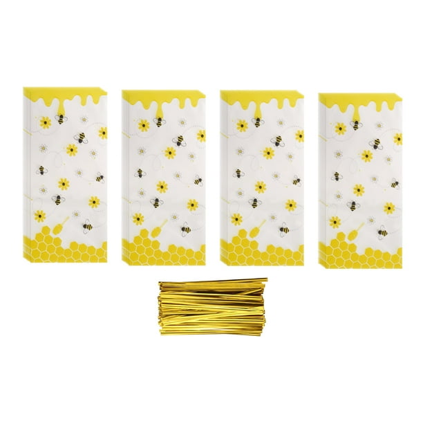 100 Pcs Bolsas de Celofán para Golosinas, 10.6"x 5.1" Bolsas de Celofán Transparentes Planas Plásticas para Regalos de Caramelo con Cierres de Torcedura, Amarillo