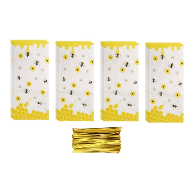 100 Pcs Bolsas de Celofán para Golosinas, 10.6"x 5.1" Bolsas de Celofán Transparentes Planas Plásticas para Regalos de Caramelo con Cierres de Torcedura, Amarillo