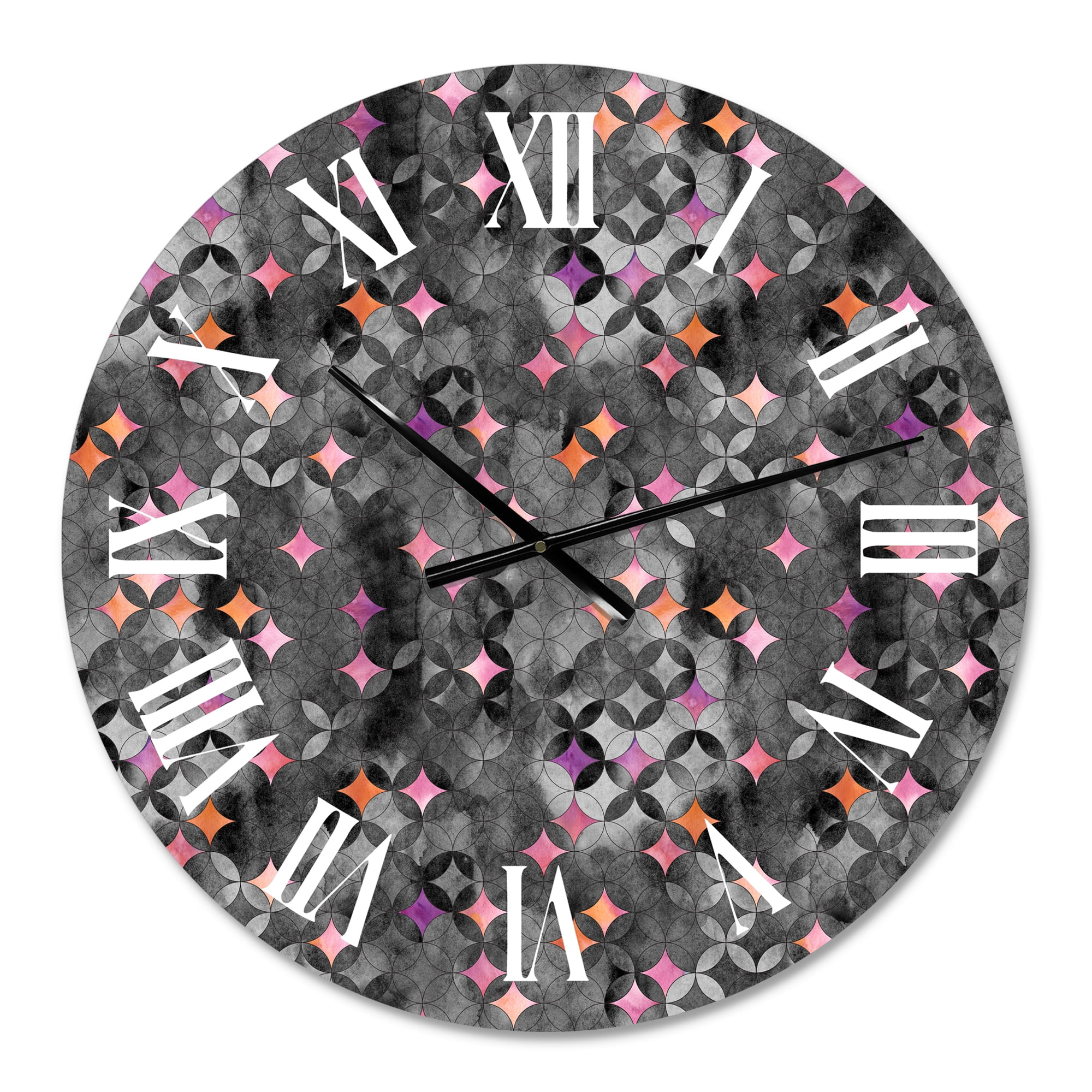 Designart 'Geometry Intersecting Circles With Pink Stars' Modern Wall Clock