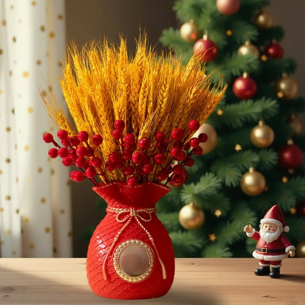 Adorno Navideño Artificial de Bayas y Espigas de Cebada | Decoración Navideña de Plástico Rojo y Amarillo para Árbol, Sala de Estar, Escritorio y Dormitorio