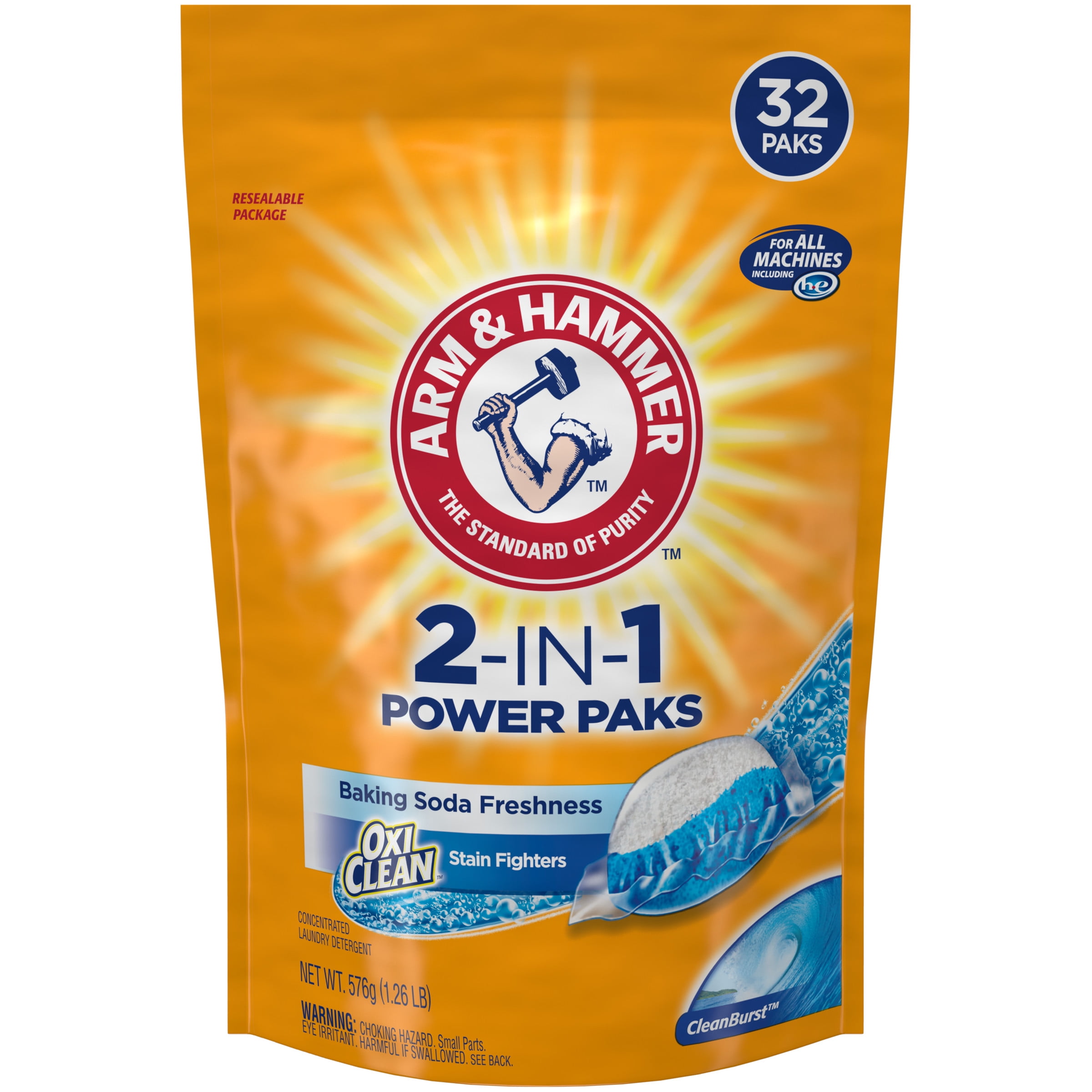 Arm & Hammer 2-IN-1 Laundry Detergent Power Paks 32count