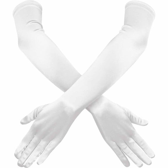 XIBUFE Long Opera Gloves Women Formal, 1920S Satin Wedding Bridal Princess Dress for Women, Elbow Length 20Inch Bridal Princess Long White Gloves