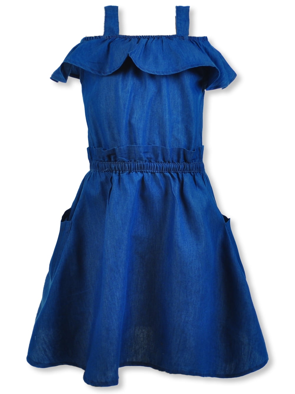 Chillipop Girls' ColdShoulder Chambray Dress medium wash, 14 16