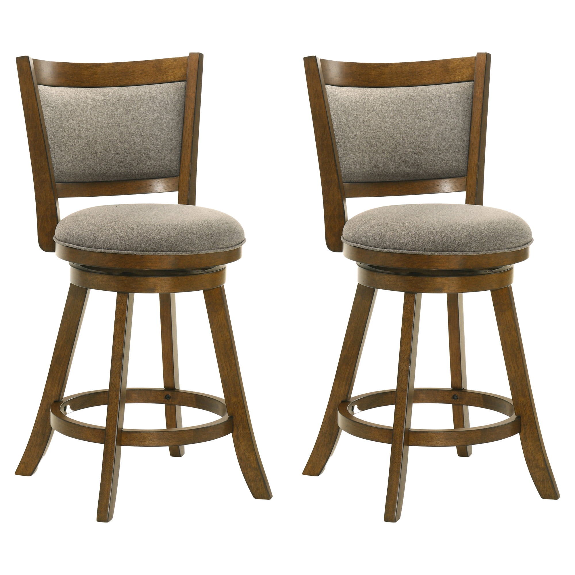 Aiden Modern Farmhouse Swivel Wood Counter Height Kitchen Bar Stool in Sepia Brown Finish with Grey Fabric Upholstered Seat - Set of 2