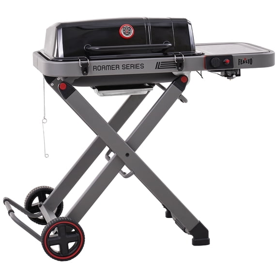 Feasto Roamer Heavy-Duty Foldable Propane Gas Grill, 13000 BTU, 360 sq in Cast Iron Grates, 8-inch Rubber Wheels, Black