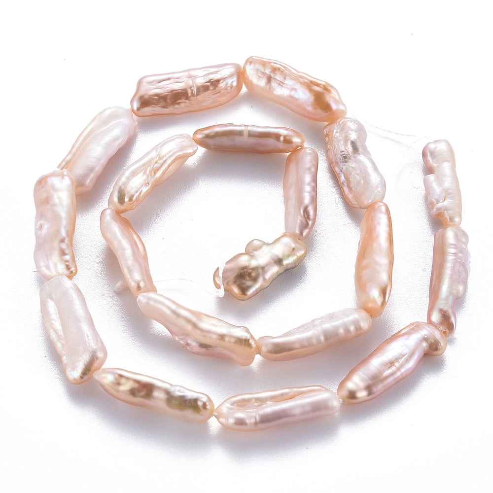 Natural Keshi Pearl Beads Strands Cultured Freshwater Pearl Nuggets PeachPuff 15~34x6~12x4~7mm Hole: 0.6mm about 14~20pcs/strand 14.96 inch(38cm)