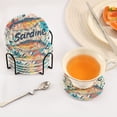 thumbnail image 3 of Yayeee 6 PCS Drink Coasters with Holder Set Woven Absorbent Round Tabletop Hot Pad, Yellow Sardines Pattern, 3 of 7