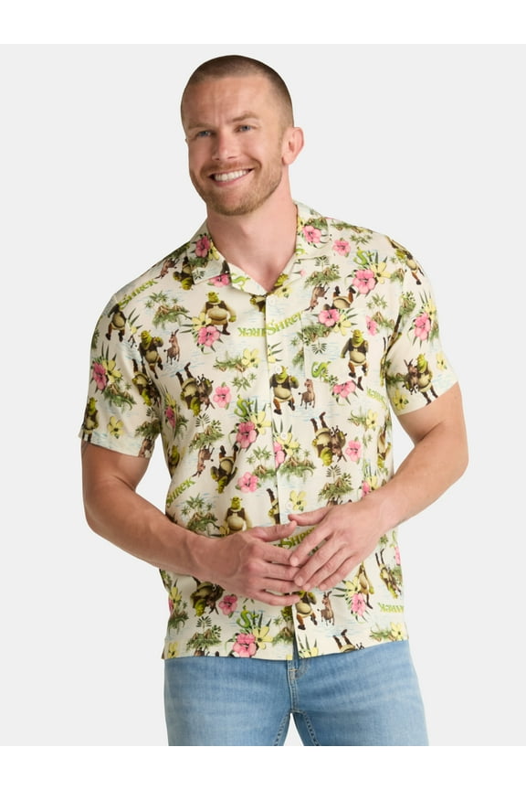 Men's and Big Men's Swamp Flowers Graphic Button Up Shirt, Sizes S-3XL