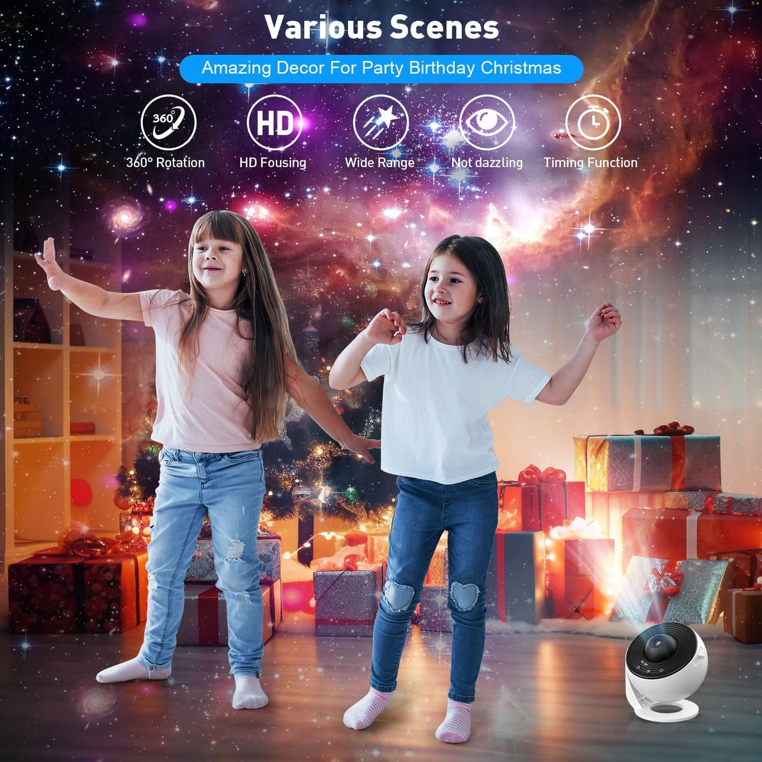 Planetarium Star Projector,Galaxy Projector, Realistic Starry Sky Night Light with 12 Film Discs, Solar System Constellation Moon for Kids Bedroom Ceiling Home Living Room Decor Birthday Gifts