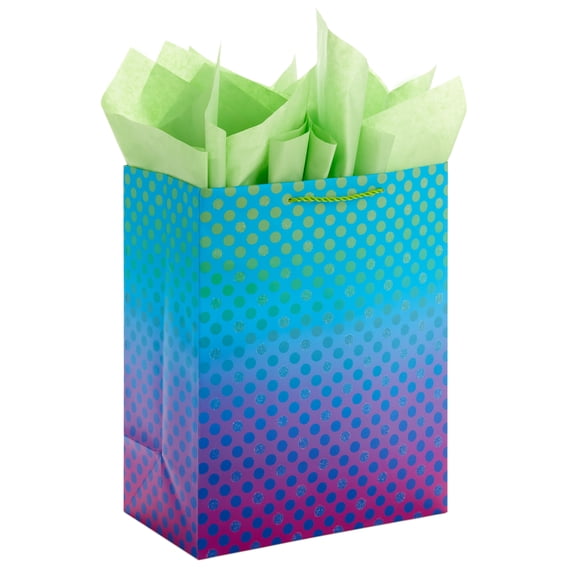 Hallmark Large Gift Bag with Tissue Paper, Cool Dots Ombré