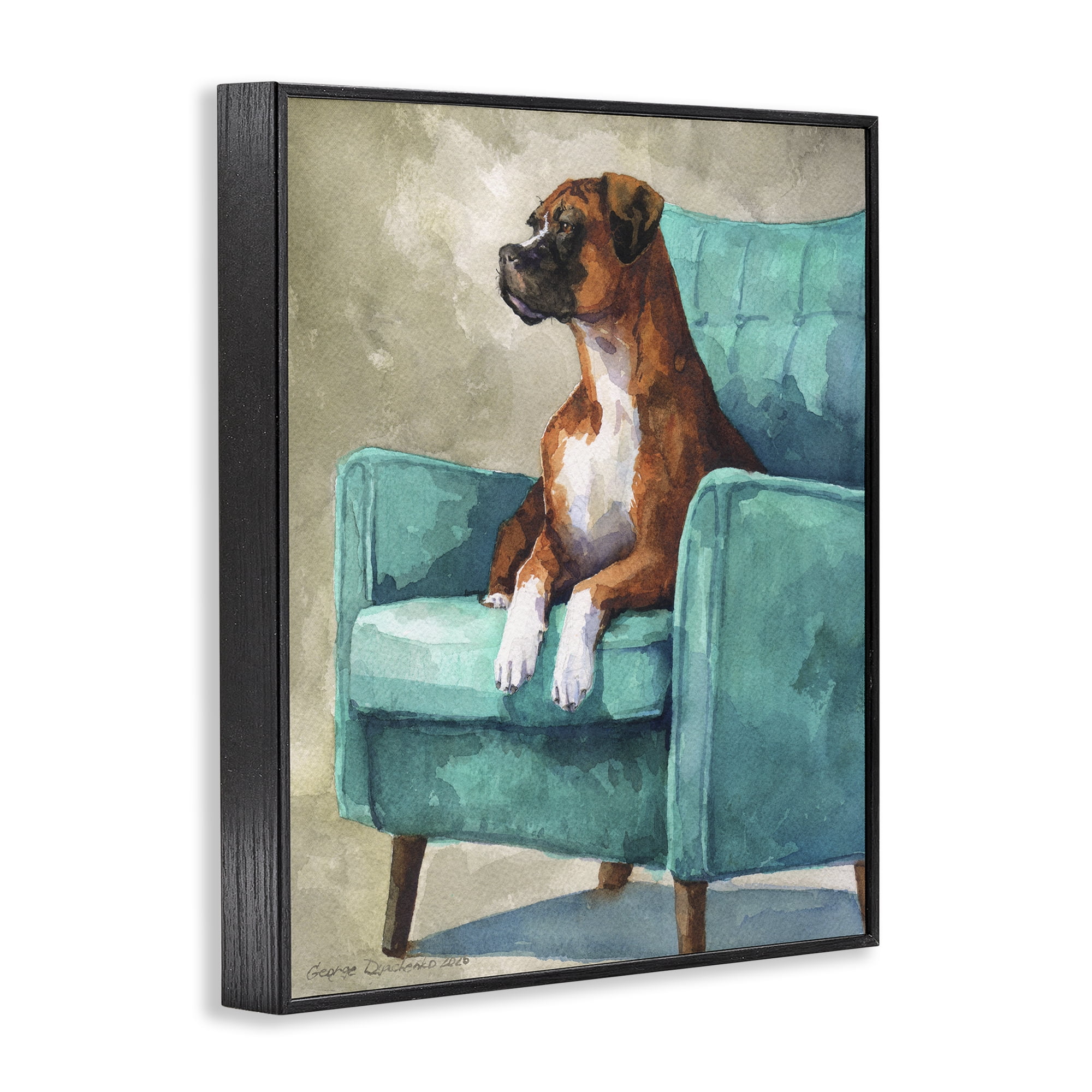 Stupell Industries Majesty Boxer on Armchair Black Framed Giclee Art, design by George Dyachenko