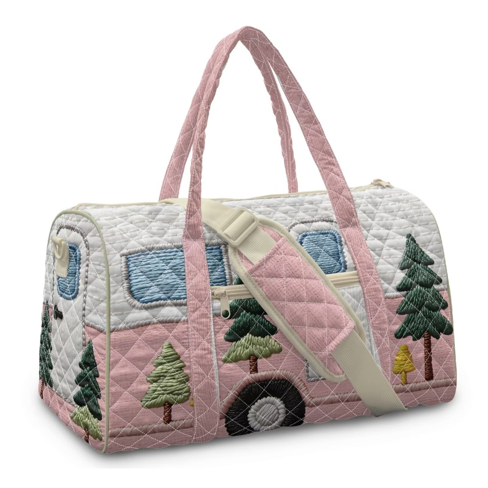 Garronmavis Large Quilted Duffle Bag for Women, Camper Weekender Travel Overnight Bag, Portable Gym Dance Carry On Tote with Luggage Sleeve