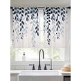 thumbnail image 3 of Navy Blue Ombre Botanical Semi Sheer Window Curtains 54 Inches Long, Watercolor Pastoral Leaf Rustic Rod Pocket Voile Silky Chiffon Curtain Light Filtering Drapes for Living Room, 52"x54", 2 Panels, 3 of 9