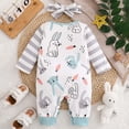 thumbnail image 4 of CAICJ98 Newborn Baby Girl My 1st Easter Outfit Long Sleeve Bunny Romper Headband 2Pcs Clothes Set (Mint Green,3-6 Months), 4 of 7