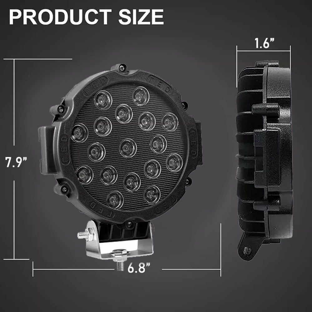 Led Light Bar 2PCS 7" 51W 5100LM Black Round Spot LED Light Pod Off Road Fog Driving Roof Bar Bumper for Jeep Truck ATV UTV SUV