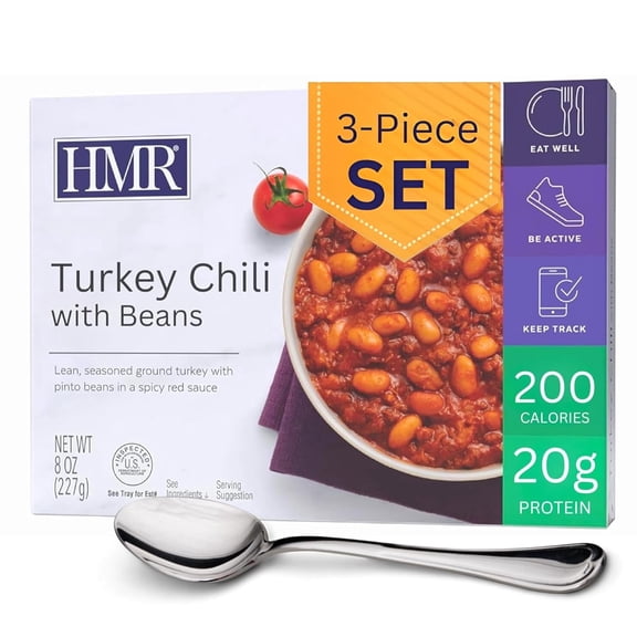 HMR Turkey Chili with Beans Entrée | Pre-packaged Lunch or Dinner to Support Weight Loss | Ready to Eat | 20g of Protein | Low Calorie Food | 8oz Serving per Meal | Pack of 3