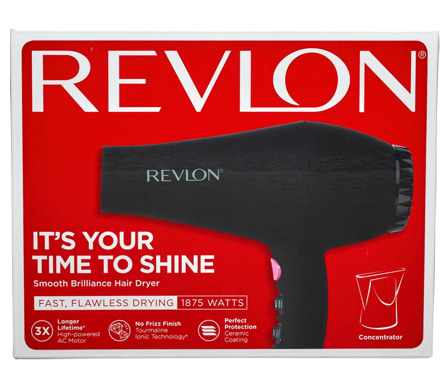 Revlon 1875W Smooth Brilliance AC Motor Hair Dryer with Tourmaline Ionic Technology, Black