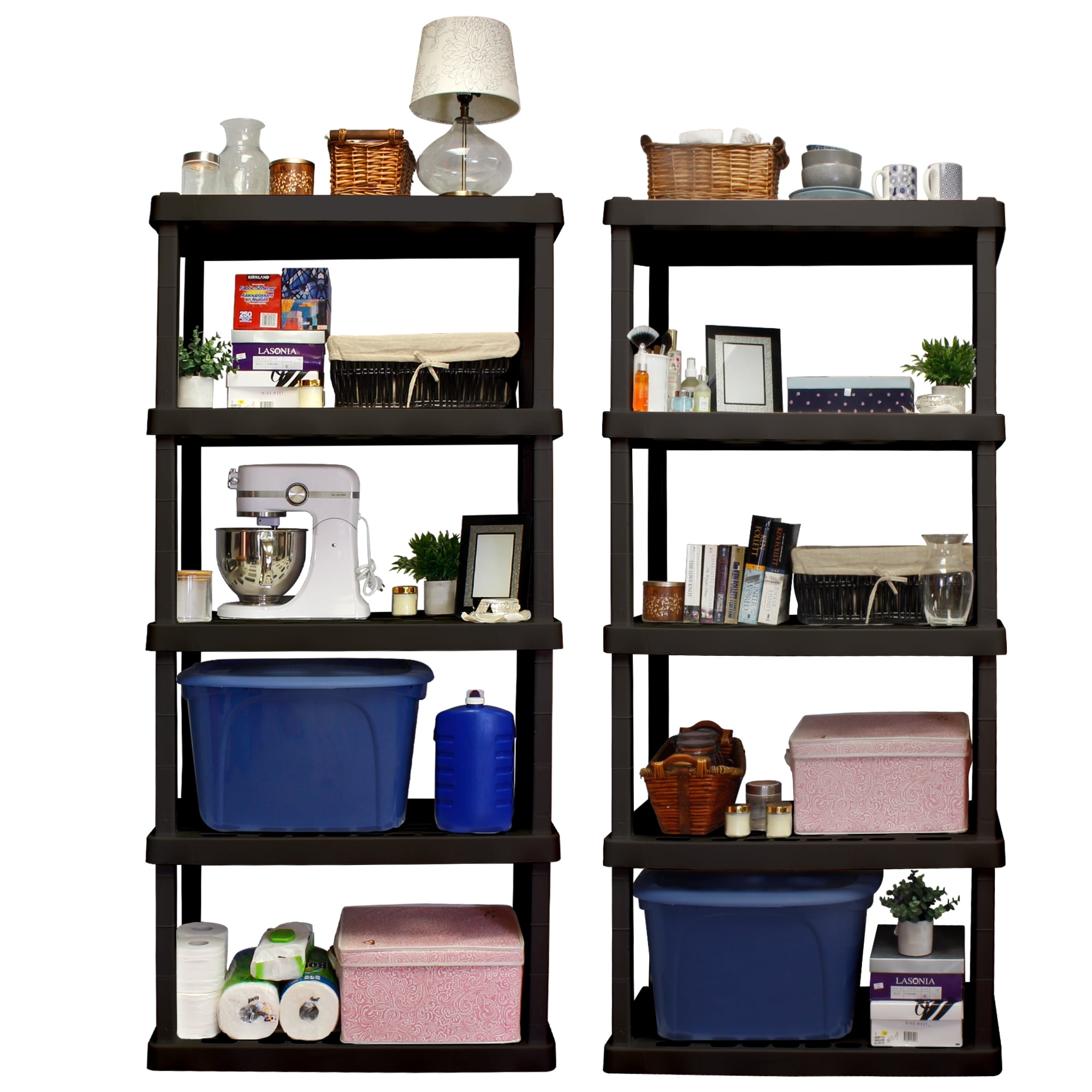 Hyper Tough Plastic Storage Shelves Garage Shelving Unit 5-Tier 75"H x 14"D x 30"W Black 450 lbs Total Capacity