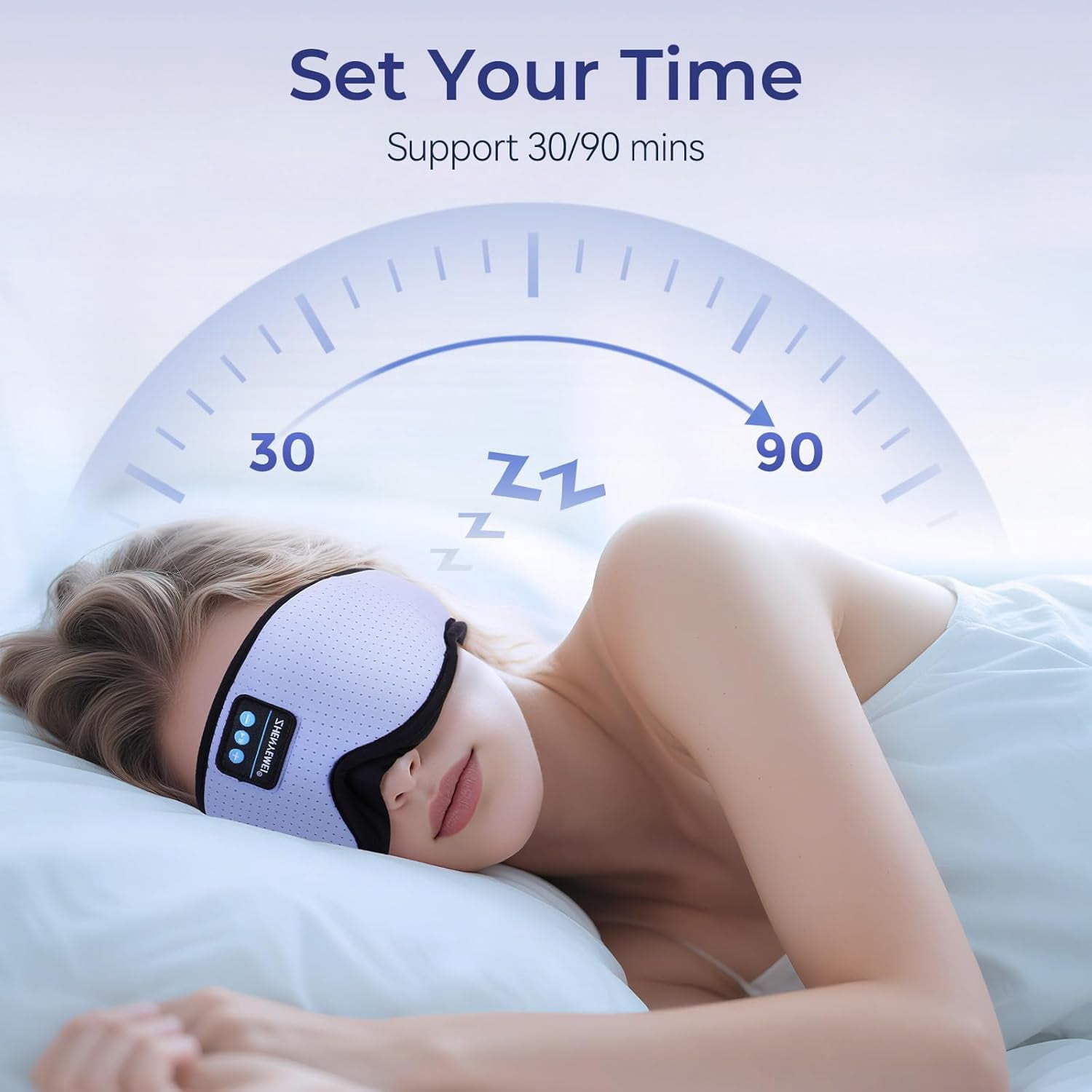 Sleep Mask with Bluetooth Wireless Music, Sleep Headphones with Timer, 3D Blackout Sleep Mask with Adjustable Straps for Side Sleepers, Wireless Music Eye Mask Speakers for Men Women,Purple