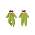 thumbnail image 3 of RUINIXCW Baby Girls Christmas Zipper Romper Green Plush Trim Jumpsuits and Headband Cosplsy, 3 of 4
