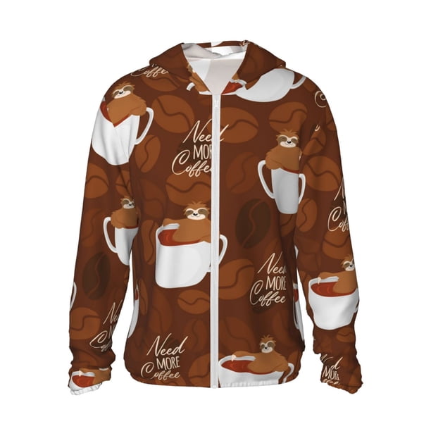 Balery Sloths Need More Coffee Sudadera ligera de manga larga con capucha y protección solar UPF 50+ para hombre y mujer, ideal para pesca y running-3X-Large