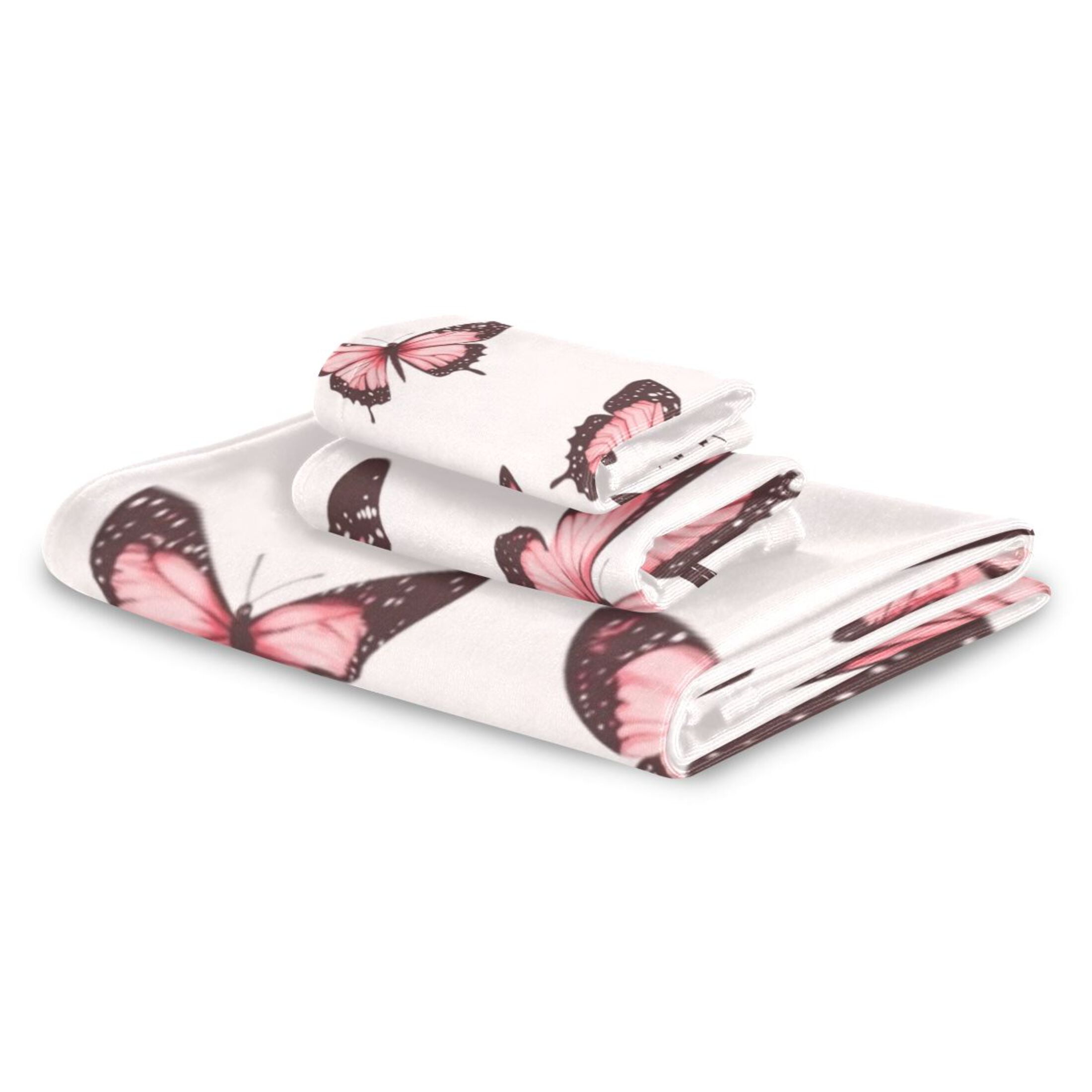Three-Piece Towel Set Face Towel Towel Set Hand Towel Bath Towel Cotton Bath Towels Bath Towel Sets Hand Bath Towels Pretty Pink Cute Butterfly