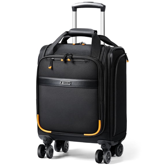 Leke Lightweight Underseat Carry On Luggage, 16 inch Softside Spinner Wheel Suitcase, Airline Approved Travel Bag for Men Women, Black