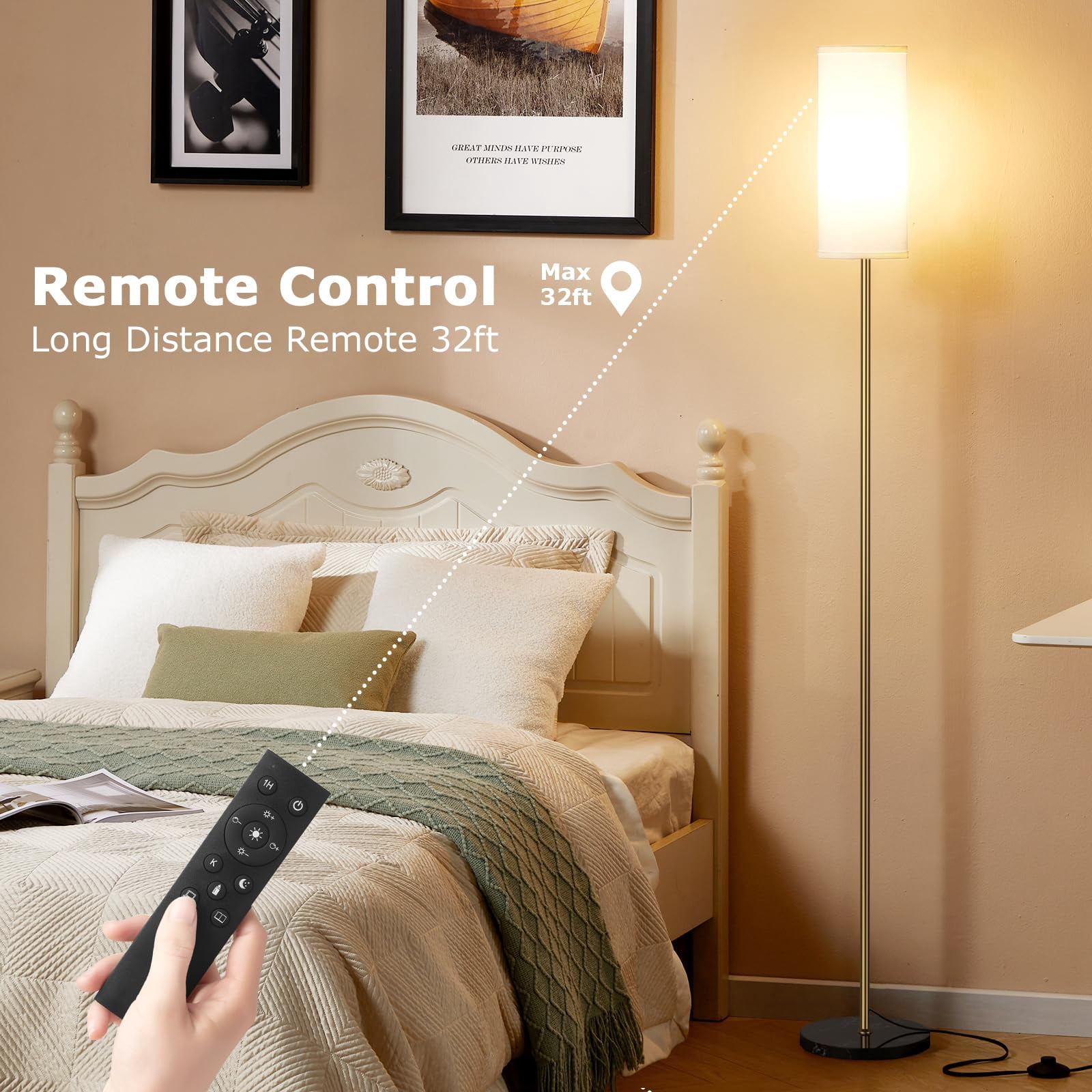 Floor Lamps for Living Room, 64" Modern Floor Lamp with Remote Control and Stepless Dimmable Colors Temperature & Brightness, Standing Lamps for Living Room Bedroom Office, 9W Bulb Included