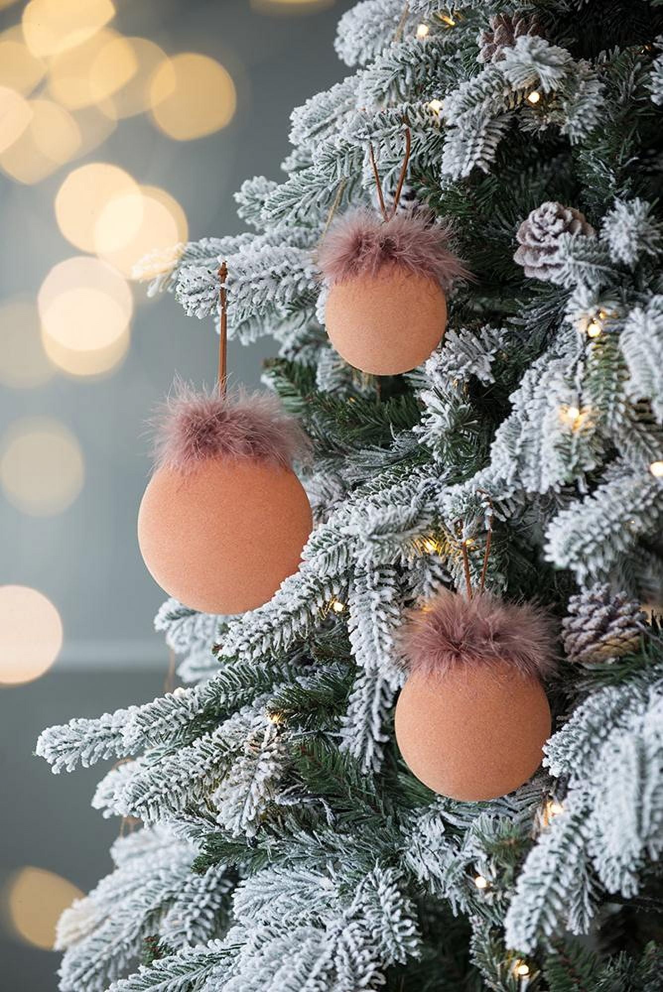 Set of 6 Glass Christmas Ball Ornaments with Flocking and Feather Design by Riccardo Tree Decor