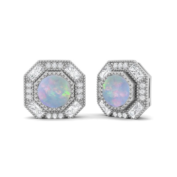 Mooneye 6mm Round Ethiopian Opal Hexagon Minimal Women Birthday Stud Earrings 925 Sterling Silver