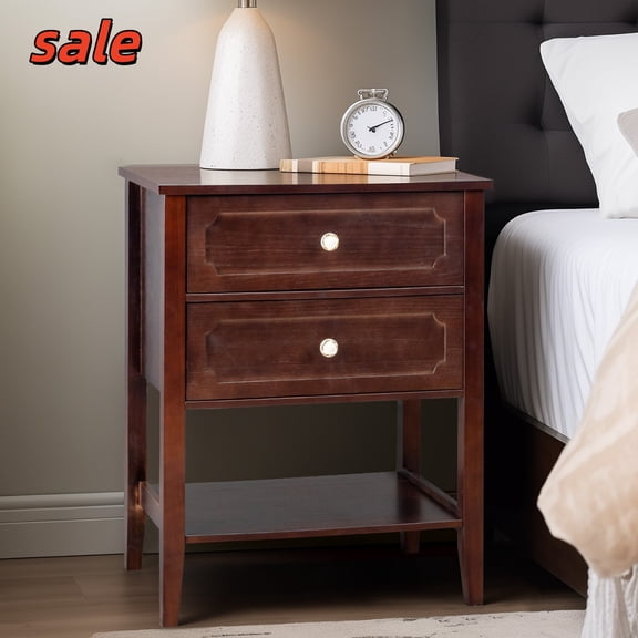 Hassch Night Stand with 2 Drawers for Living Room, End Side Table with Open Shelf, Saving Space, Brown