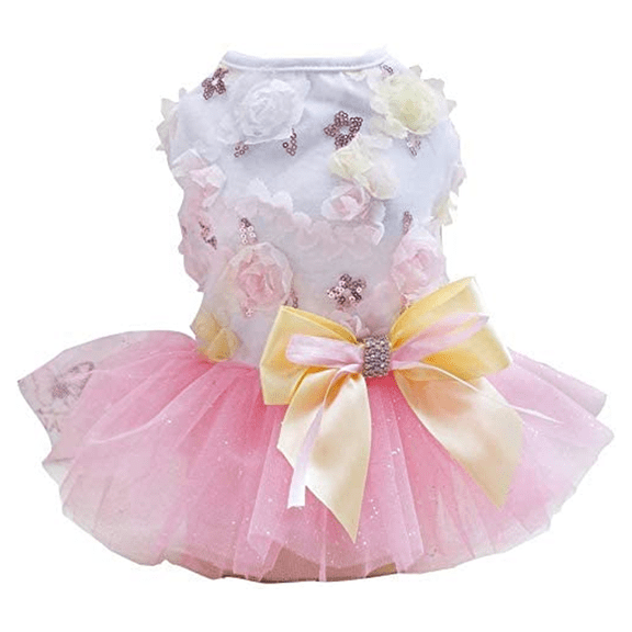 Puppy Skirt Dog Princess Dresses Tutu Flower and Sequin Dot Wedding Lace Dress Luxury Bow Dog Dresses
