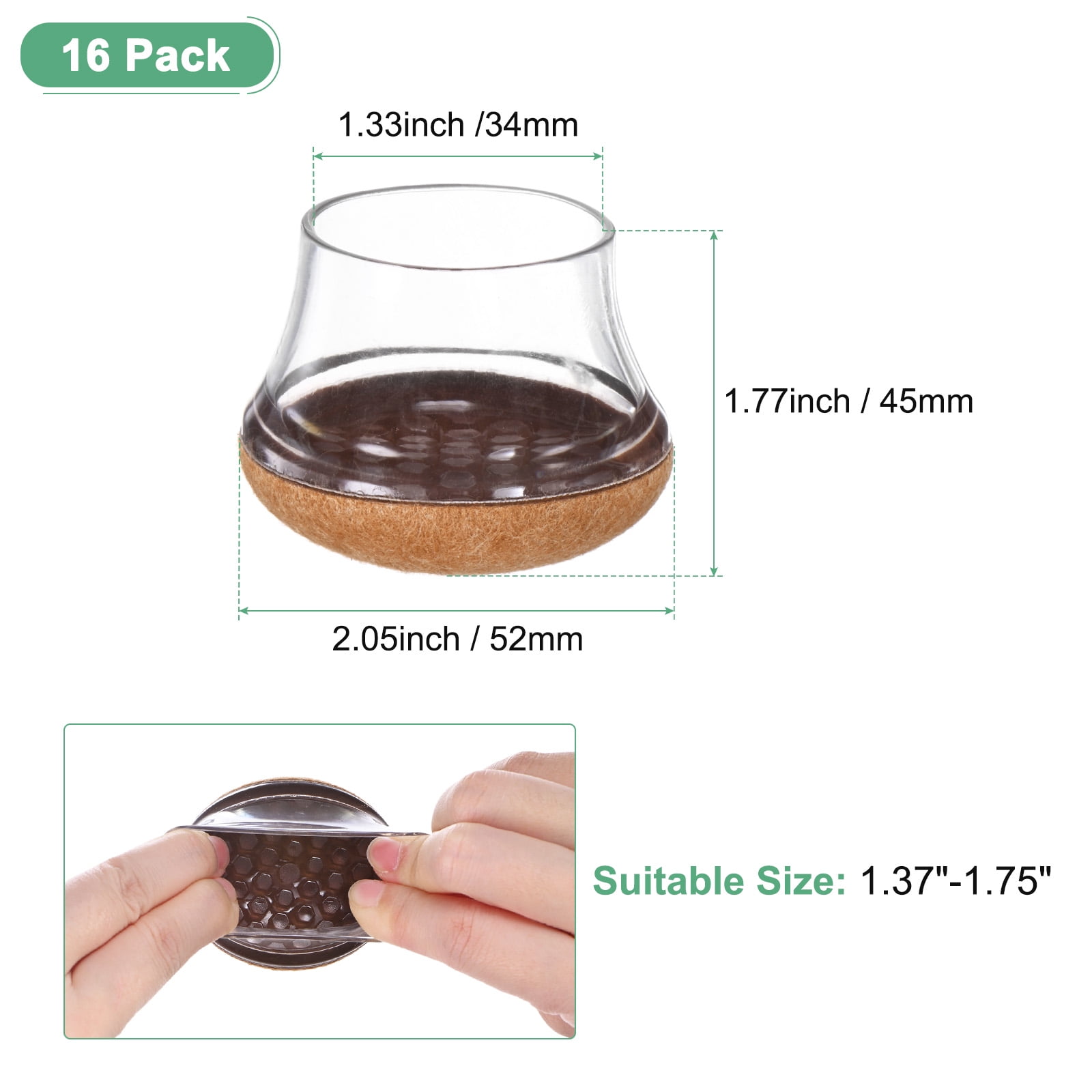 Uxcell 16-Pack Chair Leg Floor Protectors, 1.37"-1.75" Silicone Cups Round Felt Furniture Pads for Hardwood Floors/Tile Floors, Chair Leg Covers
