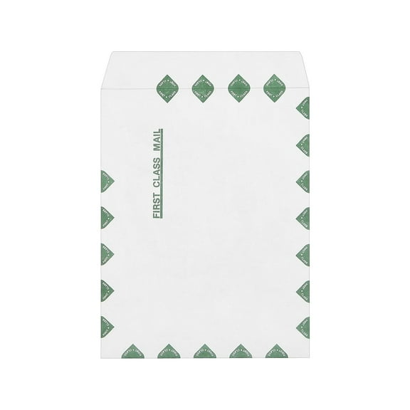 Staples Tyvek EasyClose Catalog Envelopes 10"L x 13"H White with Green Diamond Border 100/Box