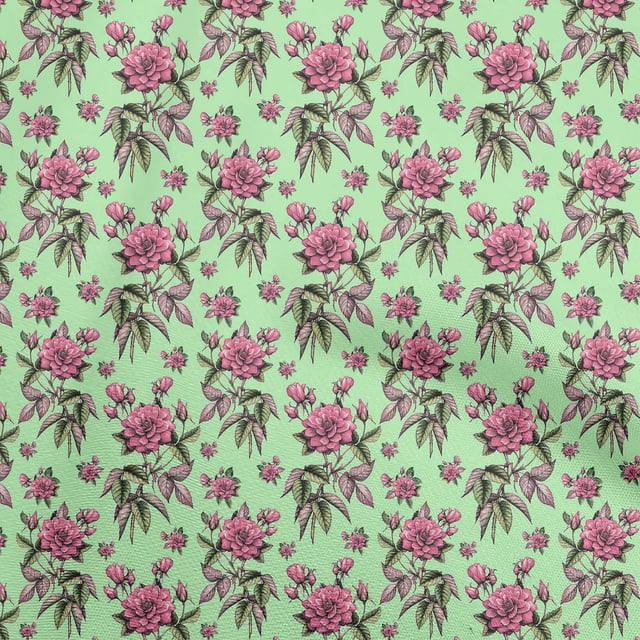 oneOone Tissu Polyester Spandex Vert Menthe Matériel de Robe Florale Tissu Imprimé Tissu au Mètre 56 Pouces de Large