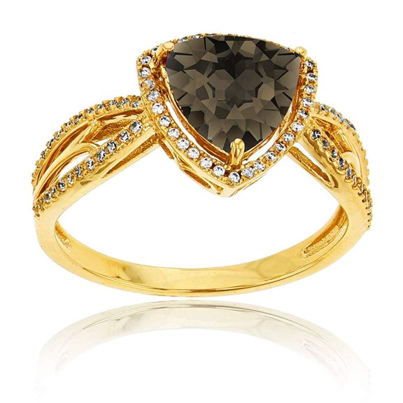 Decadence 14K Yellow Gold 0.20 CTTW Round Diamond & 8mm Trillion Gemstone Split Shank Ring