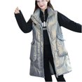 thumbnail image 2 of Ladies Fashion Solid Color Vest Zipper Sleeveless Pocket Mid-length Jacket, 2 of 5