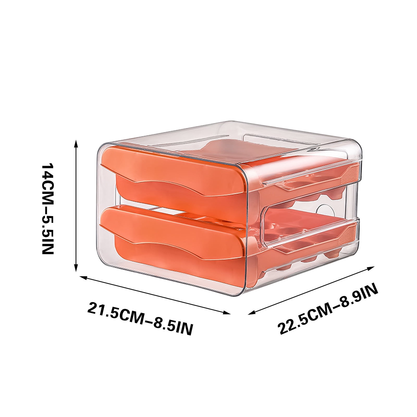 ROLKFUK 32-Compartment Egg Storage Container, Food-Grade PET Fridge Organizer, Double-Layer Kitchen Drawer for Eggs (Orange)