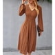thumbnail image 4 of Vestido de manga larga con cuello en V Vestido casual elástico de cintura alta con botones para uso diario Naranja M, 4 of 8