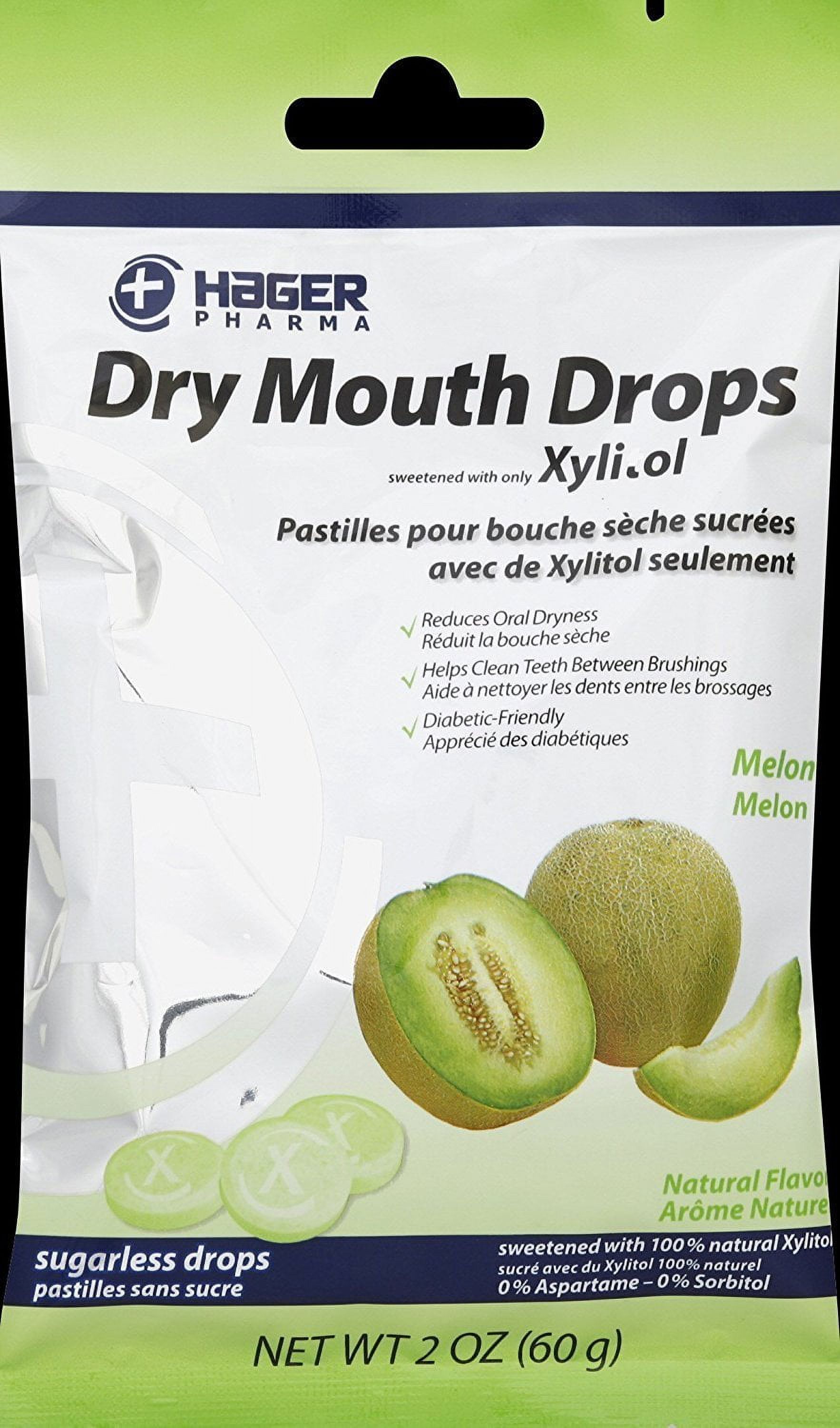 6 Pack Hager Pharma Dry Mouth Drops Xylitol Melon Sugarless Drops 2 Oz Each