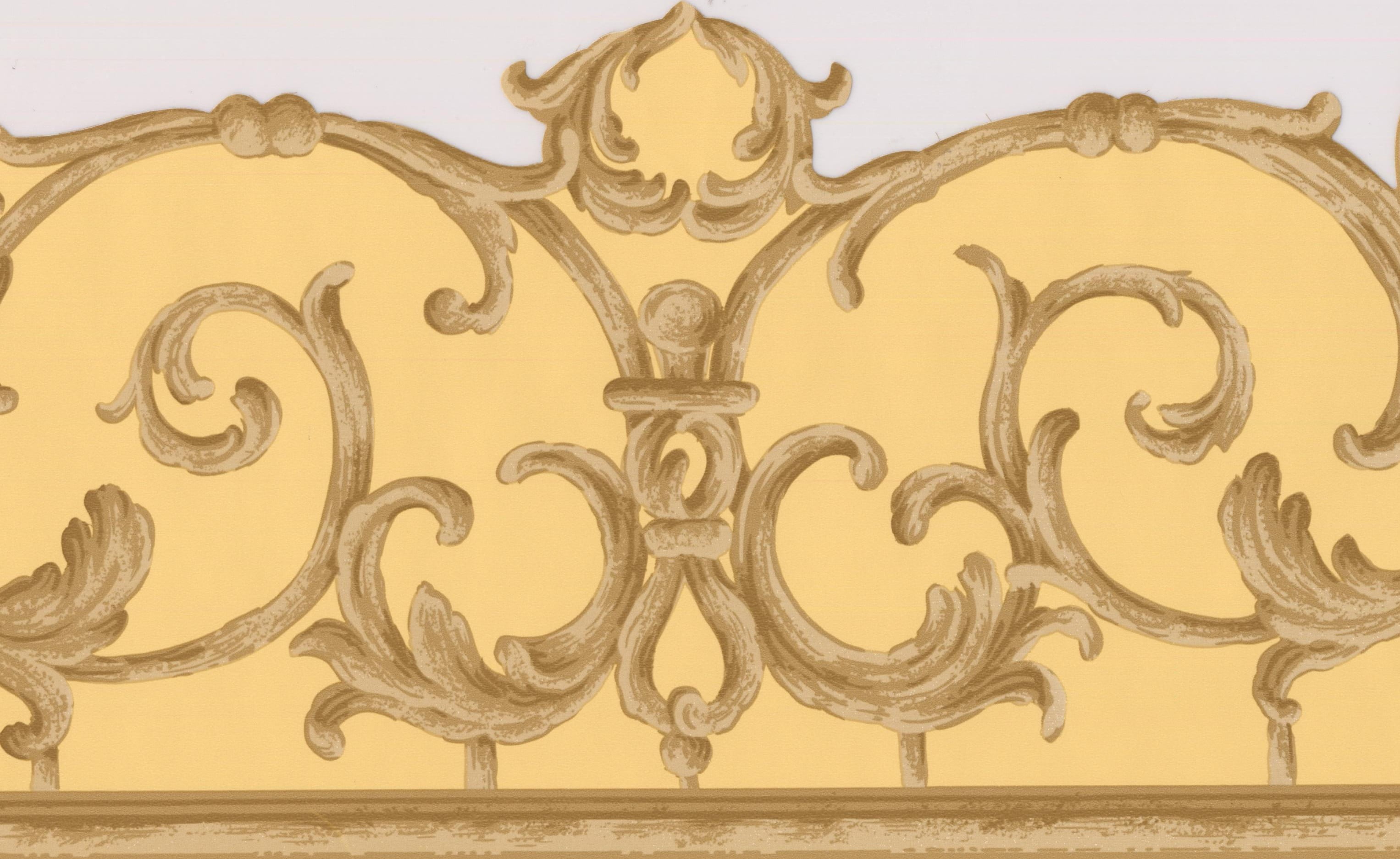 Wallpaper Border Victorian Brown Beige Vines Yellow Damask Wall