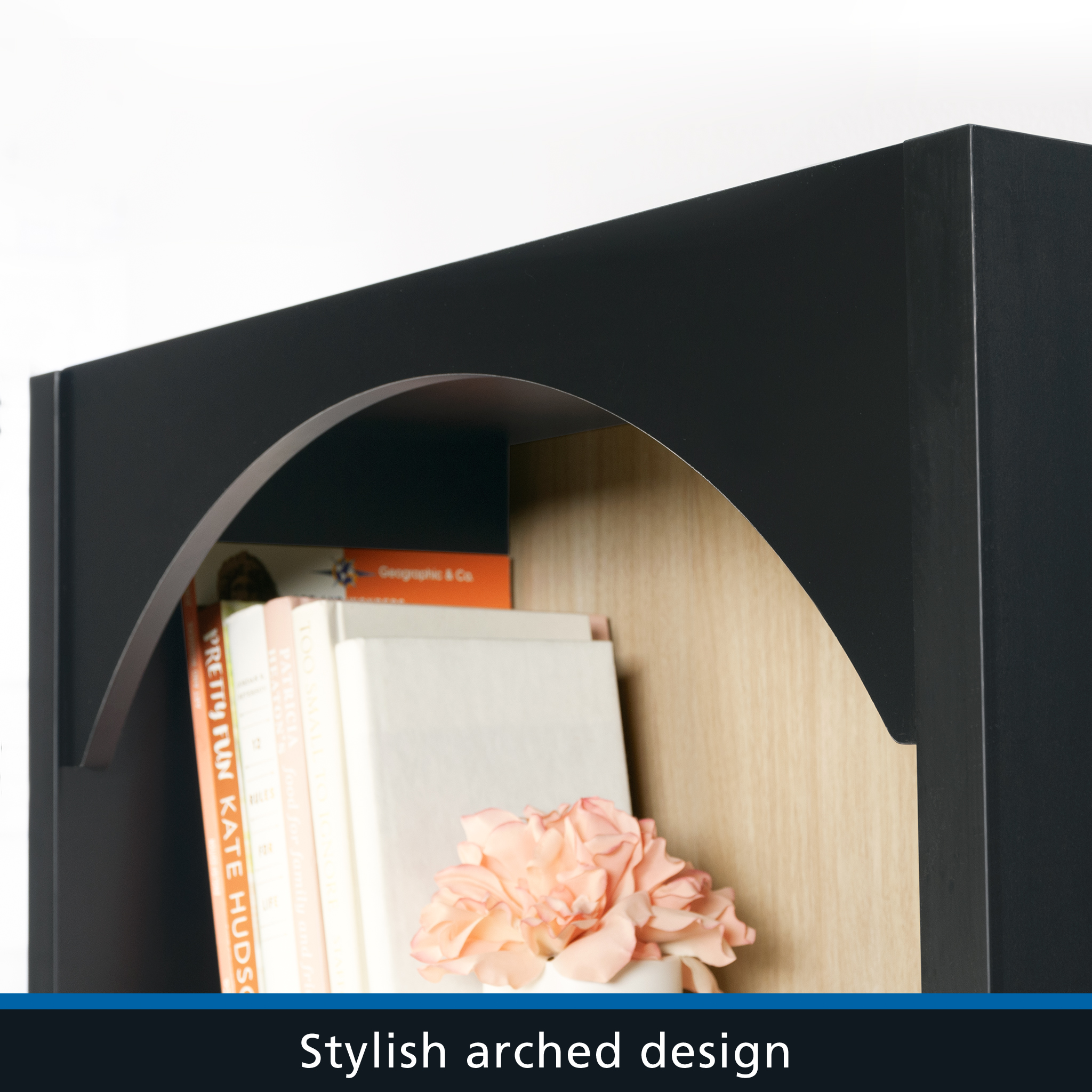 Mainstays Westley 5-Shelf Arch Bookcase, Black photo 3
